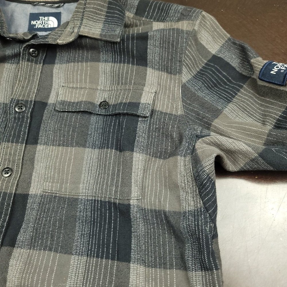 The North Face Mens L Shirt Gray Plaid Stayside Chamois Button Front - Picture 5 of 13